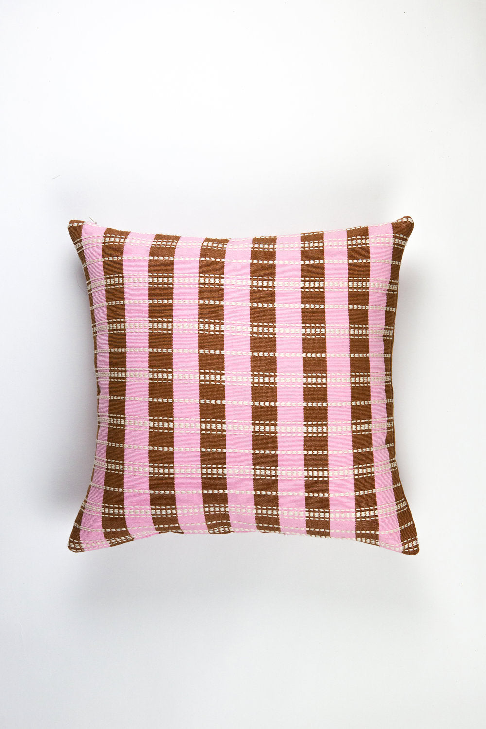 Santiago Grid Pillow - Baby Pink & Umber - 18"x18"