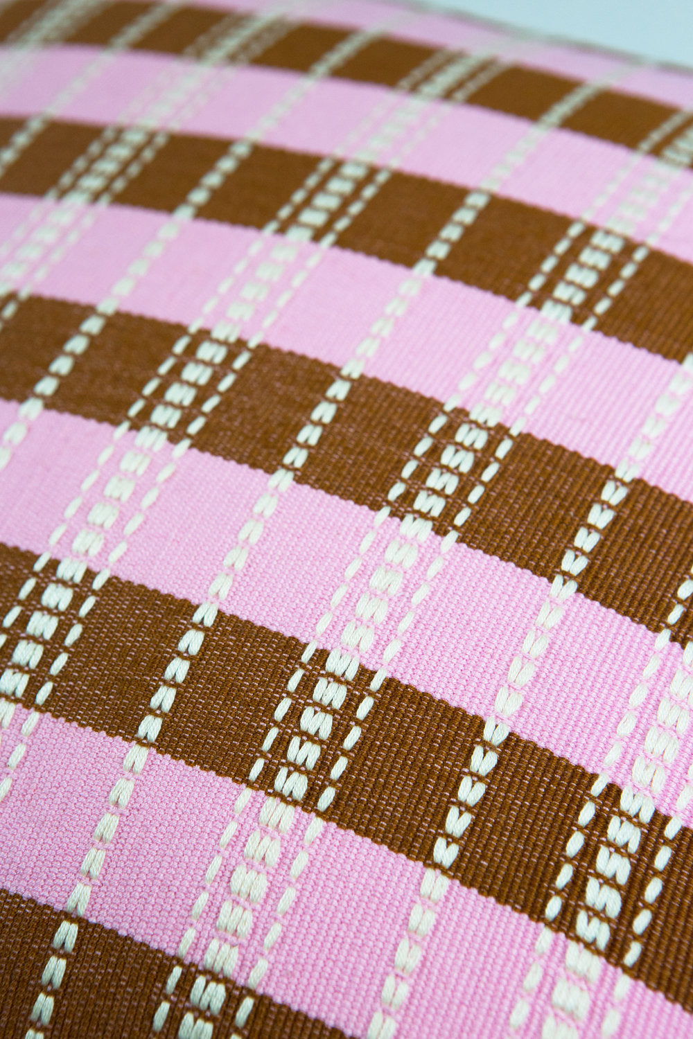 Santiago Grid Pillow - Baby Pink & Umber - 18"x18"