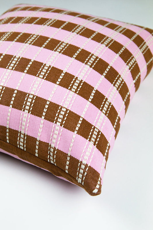 Santiago Grid Pillow - Baby Pink & Umber - 18"x18"