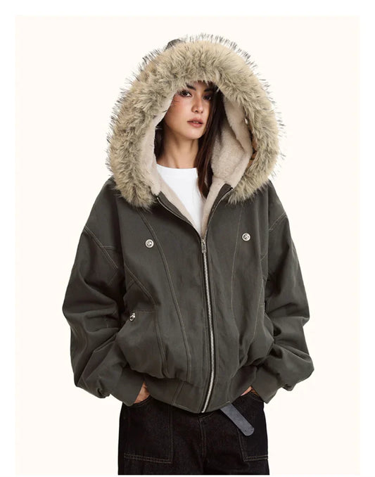 ZAROY Fur Collar Hooded Parkas Y2k Harajuku Thicken Padded Jackets Casual Zipper Gothic Women&Men Winter Coats Streetwear ะบัั