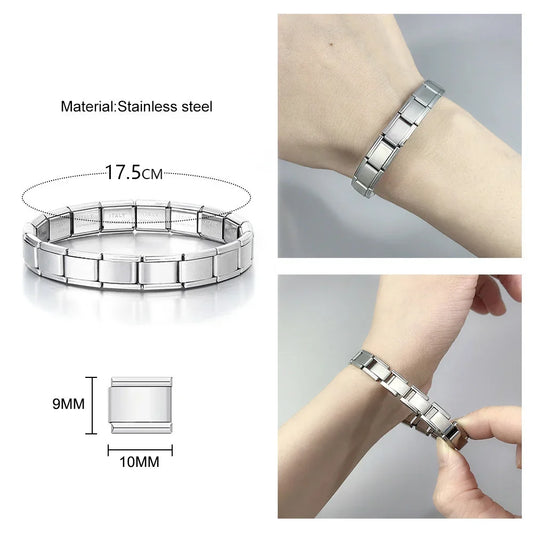 Unisex Minimalist Italian Modular Bracelet Stainless Steel Square Elastic Spliced Titanium Steel Polished Chain