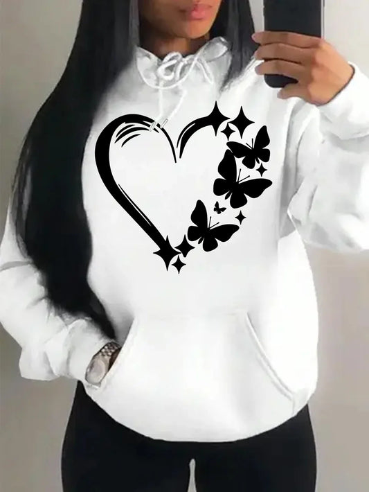 Combination Of Love And Butterfly Pattern Hoody Women Hip Hop Street Hoodies Trendy Pocket Clothes Vintage Multicolor Hoodie