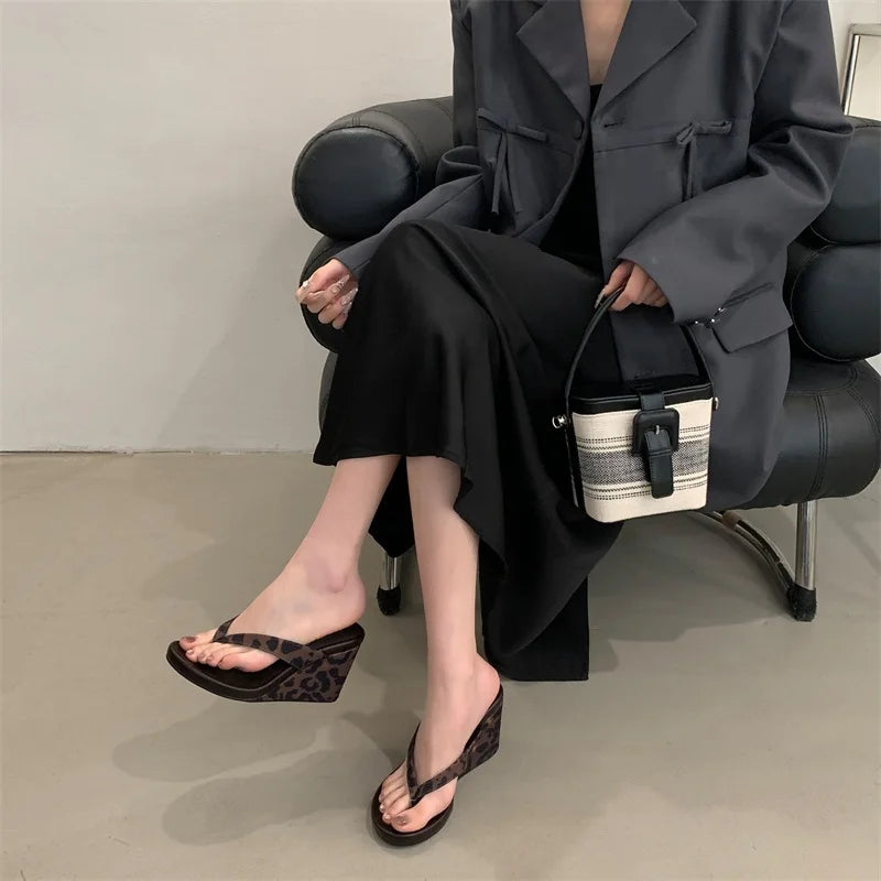 Aneikeh Fashion Summer Clip Toe Platform Wedges Women Slippers Thick High Heels Beach Flip Flops Slide Shoes 2026