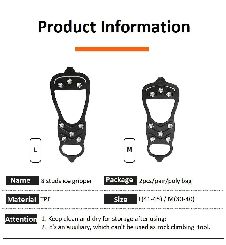 8 Teeth Ice Gripper Spike Shoes Winter Outdoor Anti-Slip Hiking Mountain Climbing Ice Snow Crampons Anti-slip Shoe Covers 2026