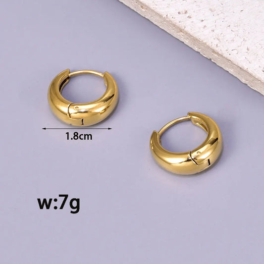 E137 European and American minimalist smooth geometric oval retro cool style earrings plated with 18K gold