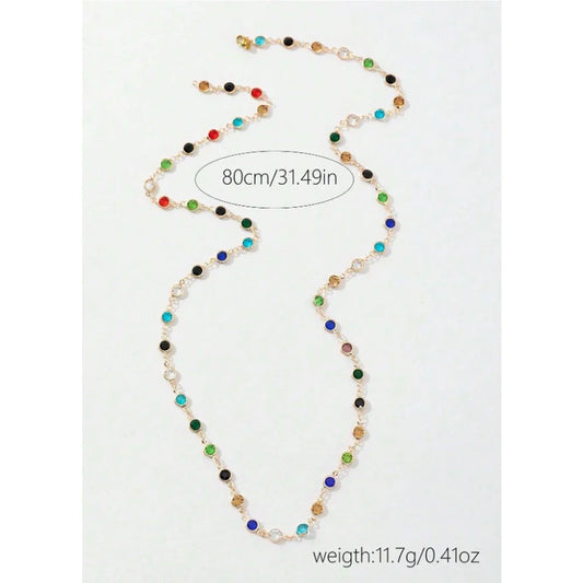 LATS New Luxury Colourful Long Tassel Necklace for Women Shiny Rhinestone Crystal Zircon Choker Bohemian Statement Jewelry Gifts