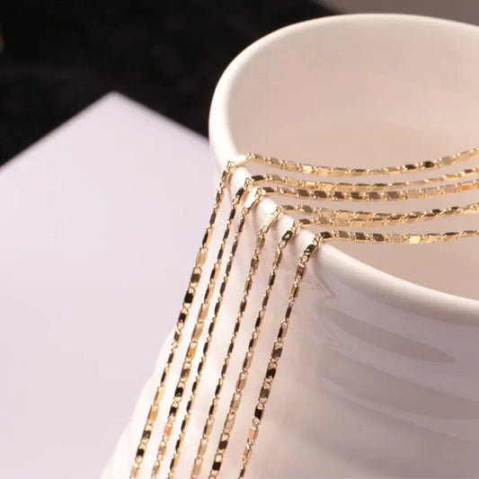 40-75cm 18k Gold Color Charm 2mm Flat Chain Necklaces For Women Men Luxury Fashion Party Wedding Jewelry