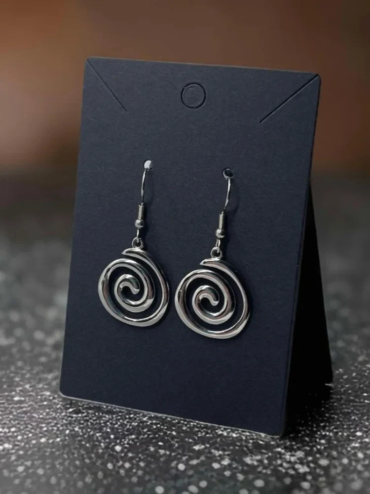 Stainless Steel Spiral Earrings Hypoallergenic Non Tarnish Silvery Swirl Vortex Charm Jewelry Gifts For Her ~ Fun Fashion