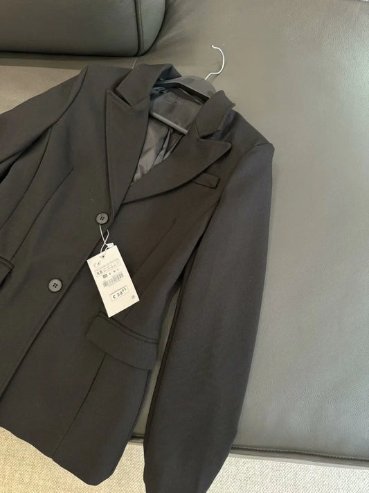 ZW Series Shoulder Padded Slim Fit Suit Jacket for Women ETJ 2025 New Collection with Waist Cinching Design Casual Suit Jacket