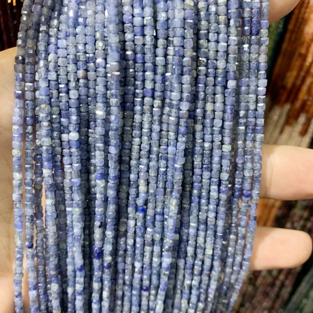 2x2mmNatural Colored Tourmaline Blue Tourmaline Faceted Cube Beads Square Stone Beads for JewelryDIY Making Gemstone Loose Bea