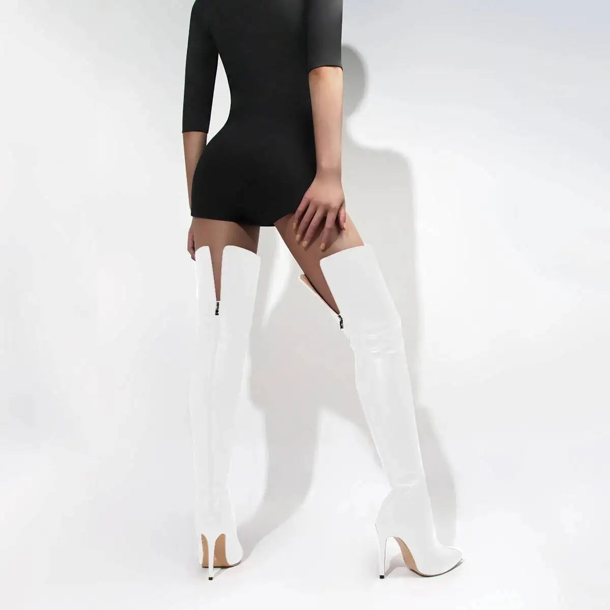 2026 Black Over The Knee Boots Stiletto High Heels 11 Cm Club Party Slim Leg Boots Size 46 Waterproof Personality Boots