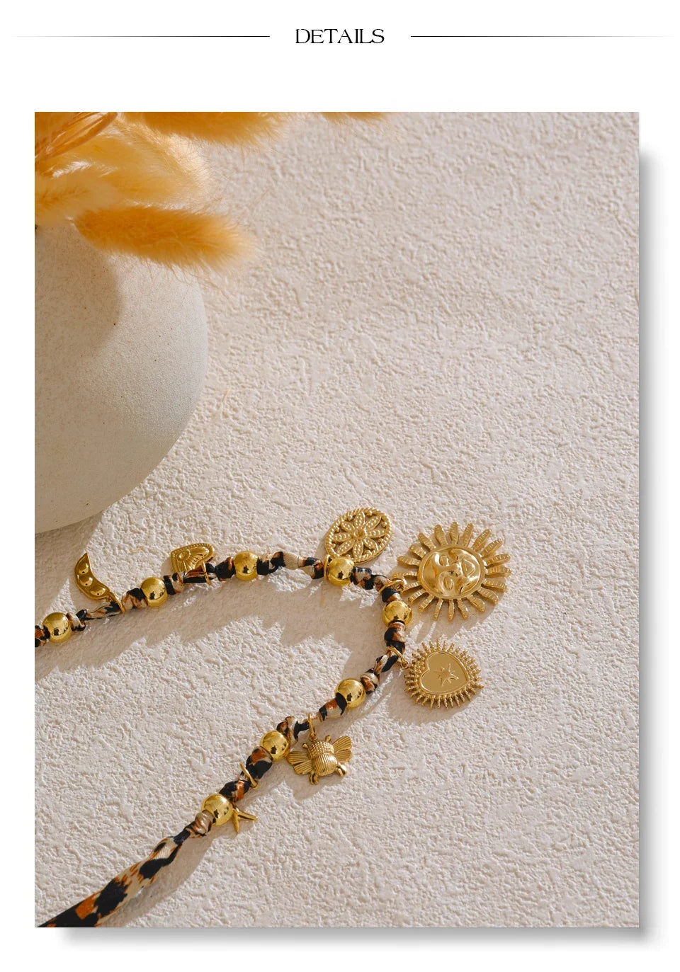 Yhpup Popular Stainless Steel Leopard Polyester Sun Flower Heart Insect Drop Collar Necklace 18K PVD Plated Fashion Jewelry Gift