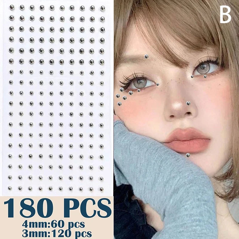165/180Pcs Sparkly Crystal Nose Studs Set Stick On Rhinestone Body Lip Gems Fake Non Piercing Decoration For Women And Teens