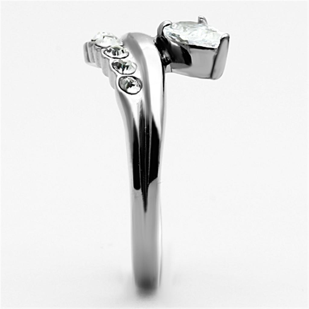 TK1080 - High polished (no plating) Stainless Steel Ring with AAA Grade CZ in Clear