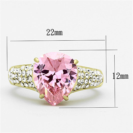 TK1098 - IP Gold(Ion Plating) Stainless Steel Ring with AAA Grade CZ in Rose