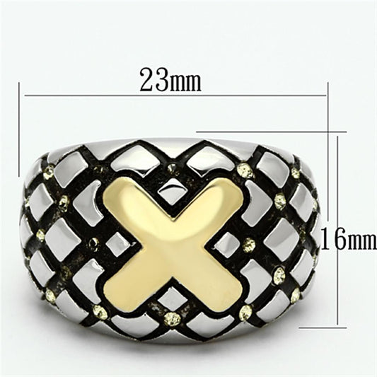 TK1131 - Two-Tone IP Gold (Ion Plating) Stainless Steel Ring with Top Grade Crystal in Citrine Yellow