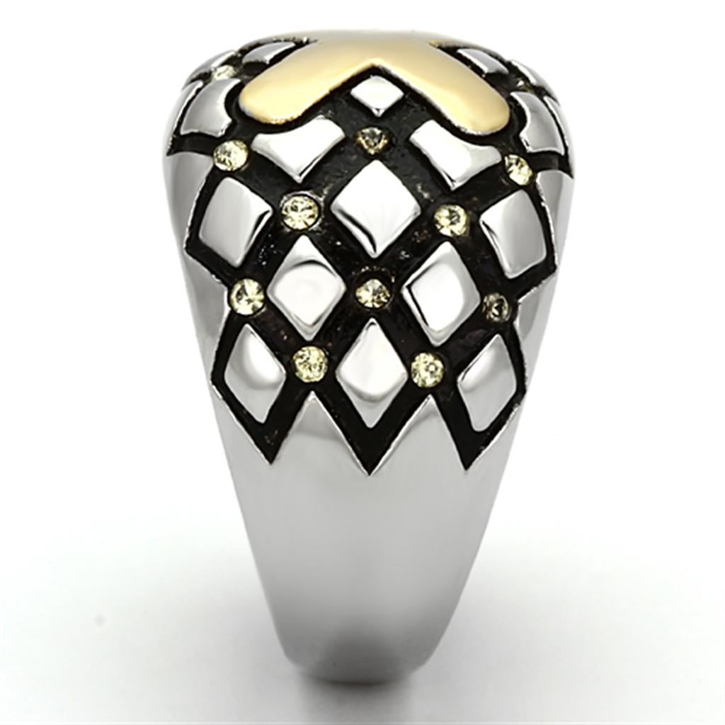 TK1131 - Two-Tone IP Gold (Ion Plating) Stainless Steel Ring with Top Grade Crystal in Citrine Yellow