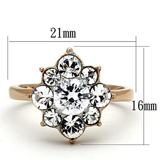 TK1168 - Two-Tone IP Rose Gold Stainless Steel Ring with AAA Grade CZ in Clear
