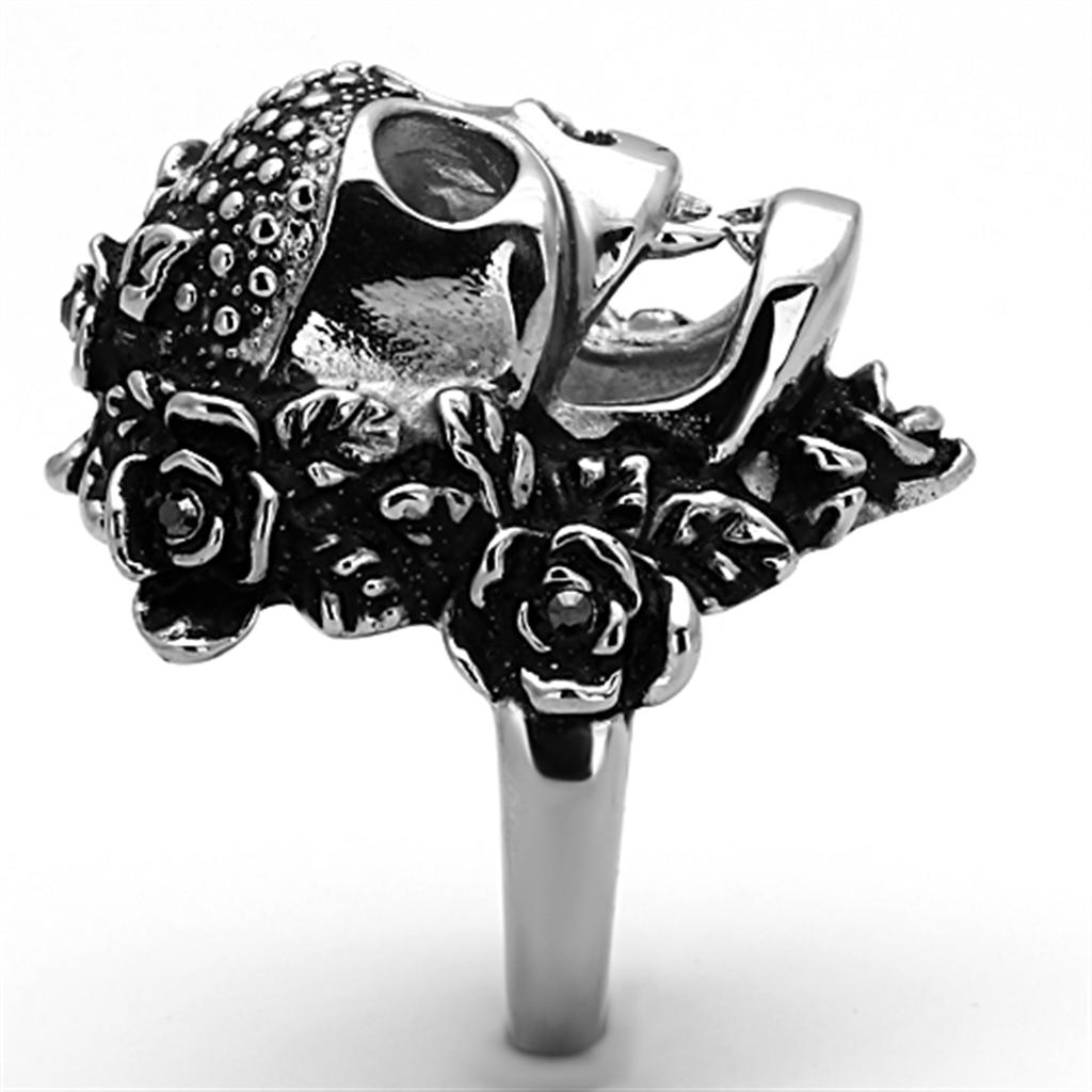 TK1203 - High polished (no plating) Stainless Steel Ring with Top Grade Crystal in Black Diamond