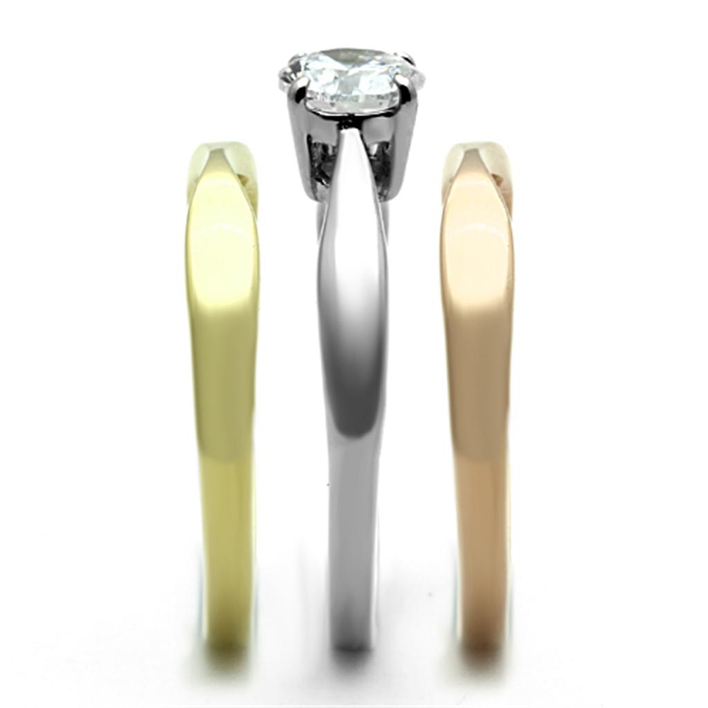 TK1278 - Three Tone (IP Gold & IP Rose Gold & High Polished) Stainless Steel Ring with AAA Grade CZ in Clear