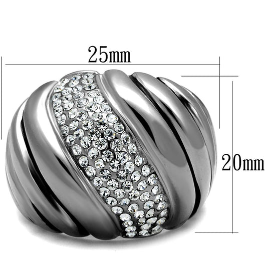 TK1304 - High polished (no plating) Stainless Steel Ring with Top Grade Crystal in Clear