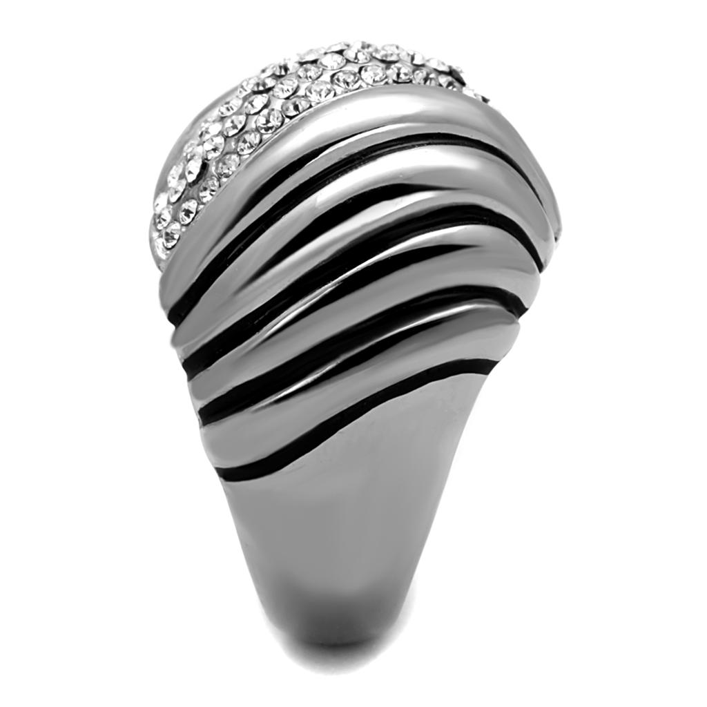 TK1304 - High polished (no plating) Stainless Steel Ring with Top Grade Crystal in Clear