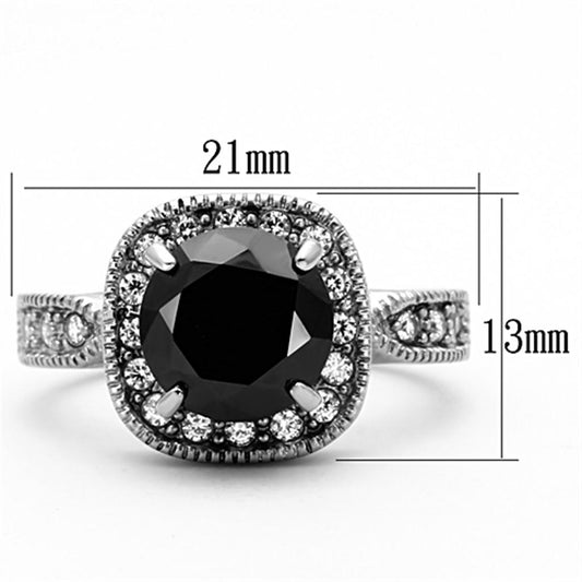 TK1322 - High polished (no plating) Stainless Steel Ring with AAA Grade CZ in Black Diamond