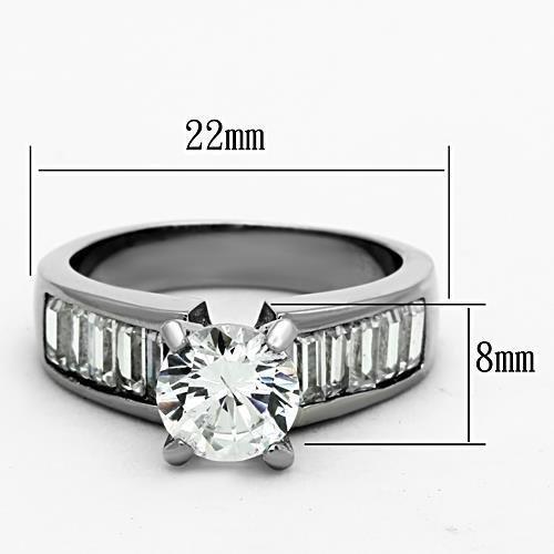 TK1332 - High polished (no plating) Stainless Steel Ring with AAA Grade CZ in Clear