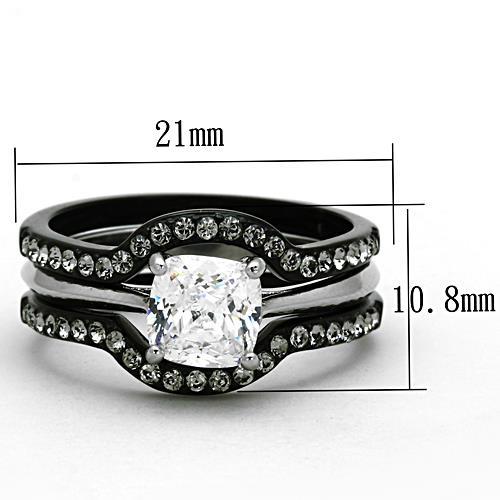TK1343 - Two-Tone IP Black Stainless Steel Ring with AAA Grade CZ in Clear