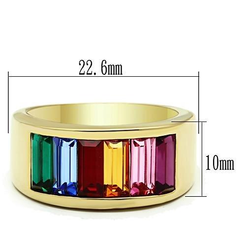 LO5W009- IP Gold(Ion Plating) Brass Ring with Top Grade Crystal in Multi Color