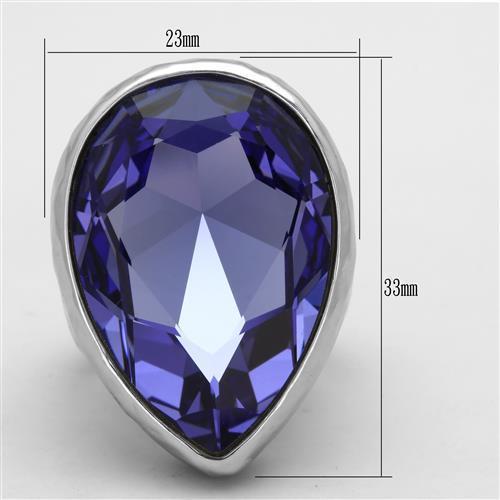 TK1426 - High polished (no plating) Stainless Steel Ring with Top Grade Crystal in Tanzanite