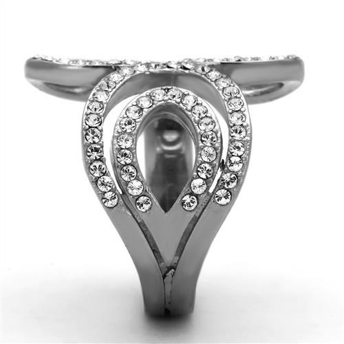 TK1437 - High polished (no plating) Stainless Steel Ring with Top Grade Crystal in Clear