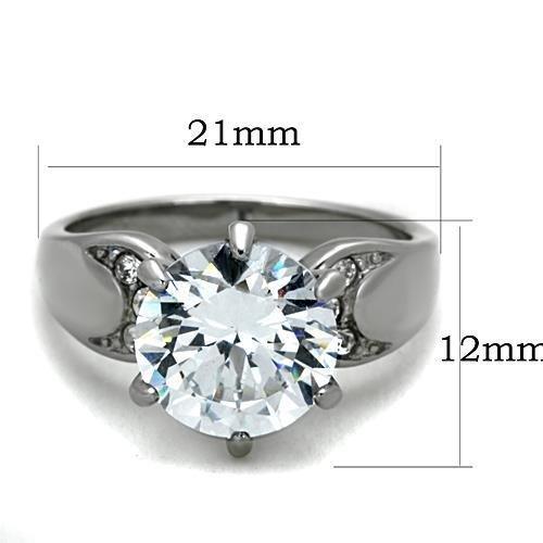 TK1536 - High polished (no plating) Stainless Steel Ring with AAA Grade CZ in Clear