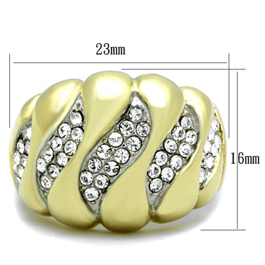 TK1559 - Two-Tone IP Gold (Ion Plating) Stainless Steel Ring with Top Grade Crystal in Clear
