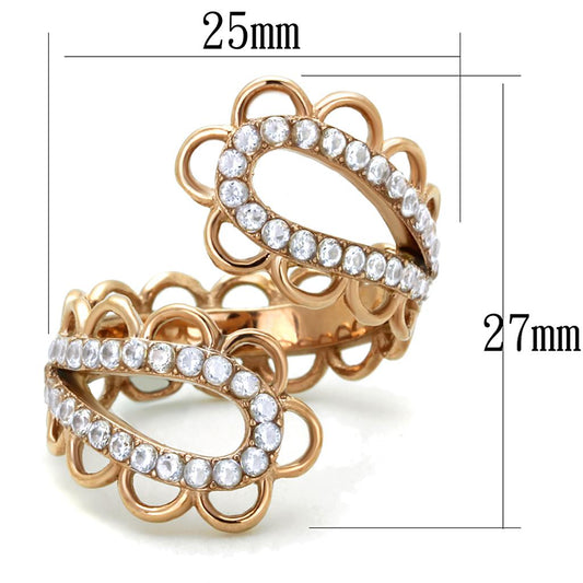 TK1633 - IP Rose Gold(Ion Plating) Stainless Steel Ring with AAA Grade CZ in Clear