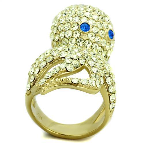 TK1640 - IP Gold(Ion Plating) Stainless Steel Ring with Top Grade Crystal in Multi Color