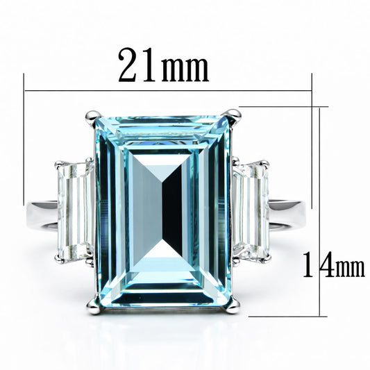 TK1862 - High polished (no plating) Stainless Steel Ring with Top Grade Crystal in Sea Blue