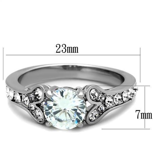 TK1918 - High polished (no plating) Stainless Steel Ring with AAA Grade CZ in Clear