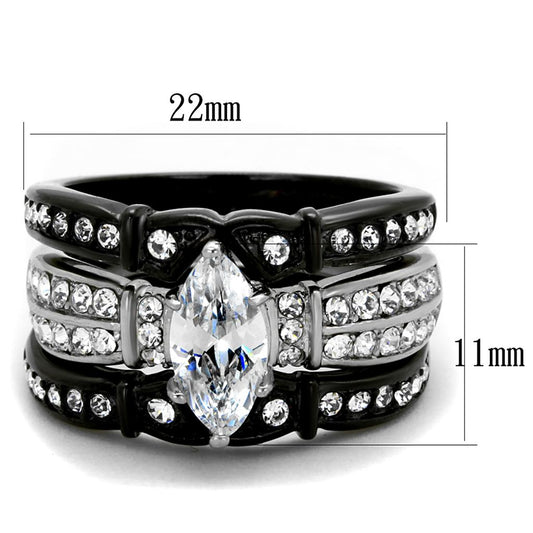 TK1922 - Two-Tone IP Black Stainless Steel Ring with AAA Grade CZ in Clear