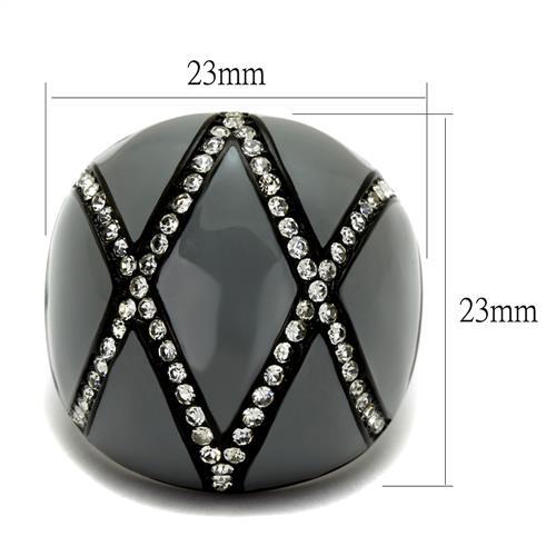 TK2216 - IP Black(Ion Plating) Stainless Steel Ring with Top Grade Crystal in Clear