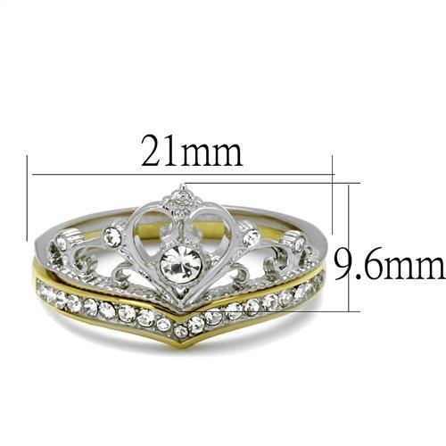 TK2294 - Two-Tone IP Gold (Ion Plating) Stainless Steel Ring with Top Grade Crystal in Clear