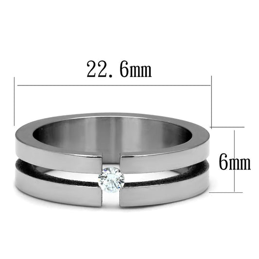 TK2412 - High polished (no plating) Stainless Steel Ring with AAA Grade CZ in Clear
