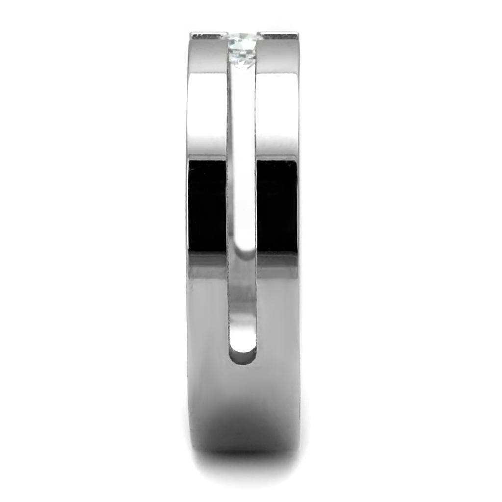TK2412 - High polished (no plating) Stainless Steel Ring with AAA Grade CZ in Clear