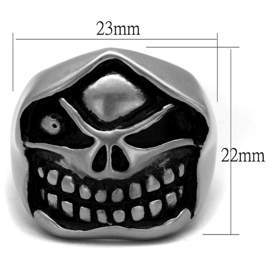 TK2418 - Antique Silver Stainless Steel Ring with Epoxy in Jet