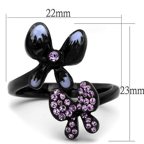 TK2554 - IP Black(Ion Plating) Stainless Steel Ring with Top Grade Crystal in Light Amethyst