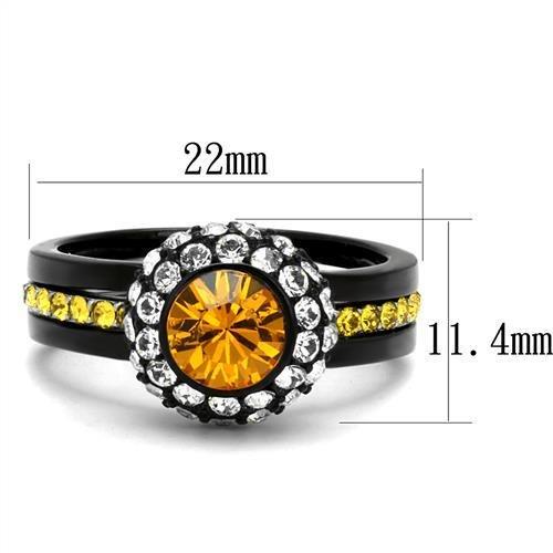 TK2783 - Two-Tone IP Black (Ion Plating) Stainless Steel Ring with Top Grade Crystal in Topaz