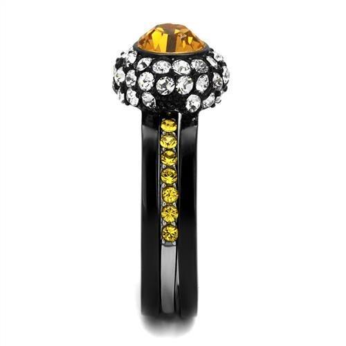 TK2783 - Two-Tone IP Black (Ion Plating) Stainless Steel Ring with Top Grade Crystal in Topaz