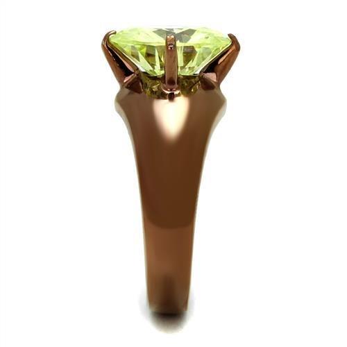 TK2839 - IP Coffee light Stainless Steel Ring with AAA Grade CZ in Apple Green color