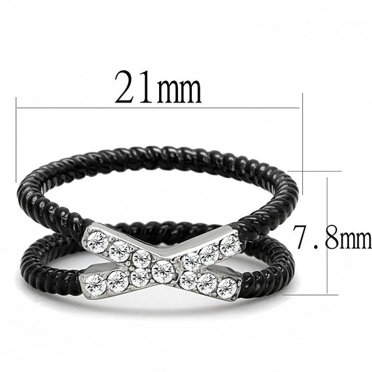TK3053 - Two-Tone IP Black (Ion Plating) Stainless Steel Ring with Top Grade Crystal in Clear