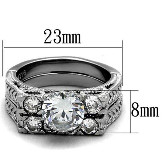 TK5X019 - High polished (no plating) Stainless Steel Ring with AAA Grade CZ in Clear